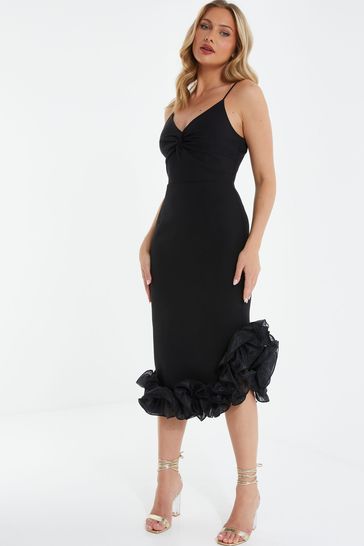 Black ruffle midi dress clearance