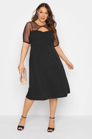 Buy Yours Curve Black London Spot Mesh Skater Dress from Next