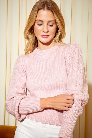 Friends Like These Pink Cable Knit Long Sleeve High Neck Jumper