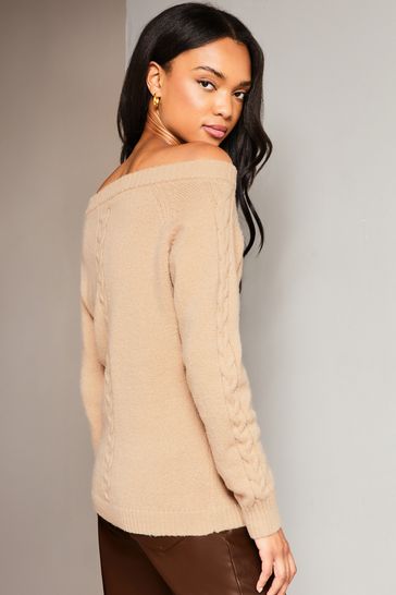 Buy Lipsy Camel Cable Knitted Off The Shoulder Jumper from Next Denmark