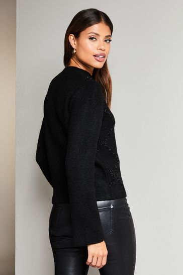 Buy Lipsy Black Tinsel Argyl Crew Neck Knitted Jumper from Next