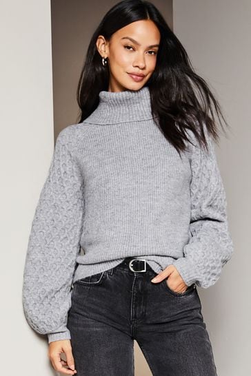 Lipsy Grey Honeycomb Roll Neck Knitted Jumper