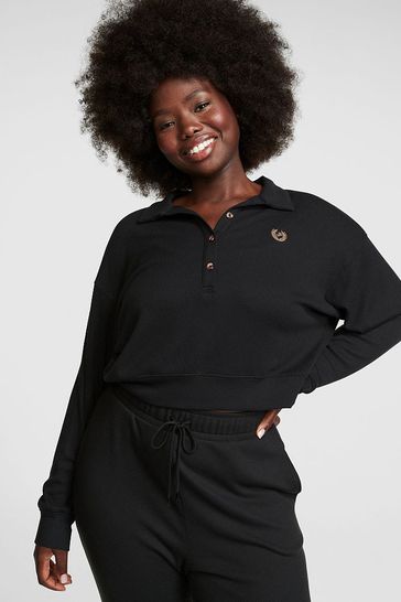 Buy Victoria s Secret PINK Pure Black Thermal Henley Sleep Shirt
