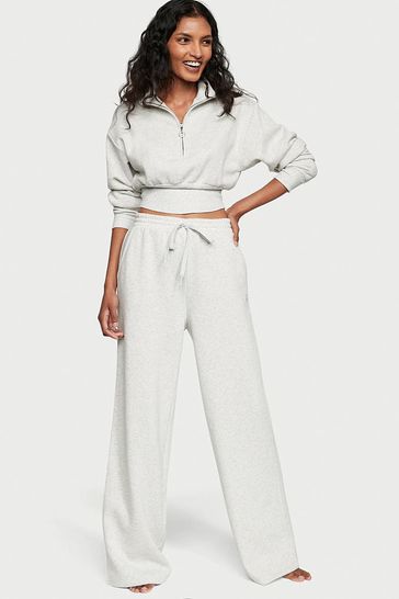 Buy Victoria s Secret Snow Heather Grey Fleece Mid Rise Wide Leg