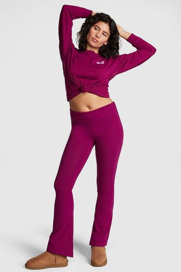 Victoria's Secret Pink black sequin love pink fold over flare yoga pants  size L