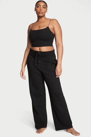 Buy Victoria s Secret Pure Black Lace Up Wide Leg Joggers from