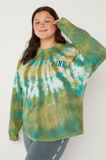 Buy Victoria s Secret PINK Hazel Green Tie Dye Fleece Long Sleeve