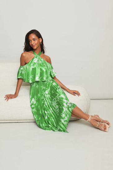 Lipsy printed cold shoulder hanky hem dress outlet