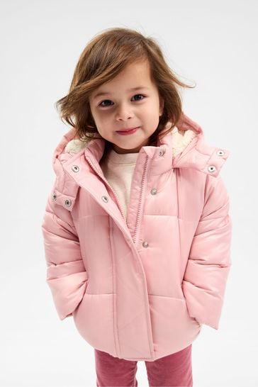 Gap Pink Water Resistant Sherpa Lined Recycled Puffer Jacket (12mths-5yrs)