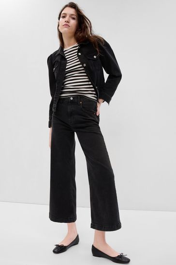 Black wide shop leg cropped jeans