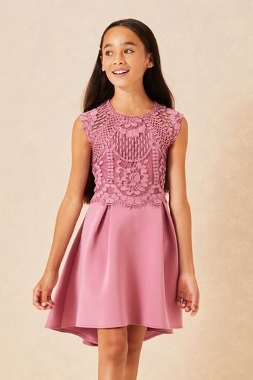 Lipsy Pink Lace Bodice Occasion Dress