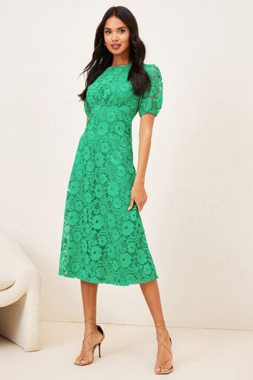 Lipsy Green Lace Underbust Midi Dress