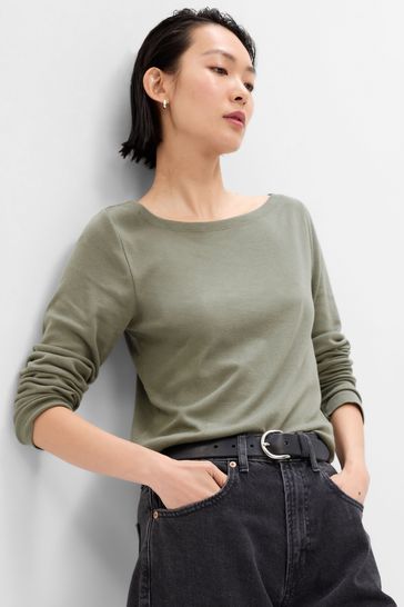 Buy Gap Green Boat Neck Long Sleeve T Shirt from Next Denmark