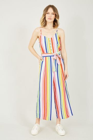 Yumi White Rainbow Stripe Jumpsuit
