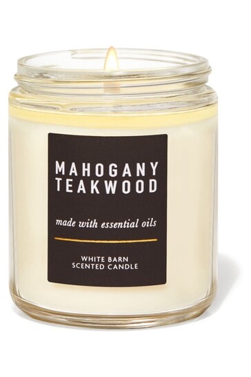 Bath & Body Works Clear Mahogany Teakwood Single Wick Candle 7 oz / 198 g