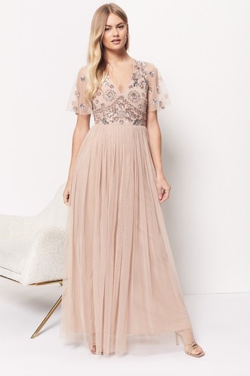 V neck discount floral maxi dress