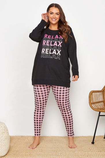 Yours Curve Black Relax Gingham Legging Lounge Set