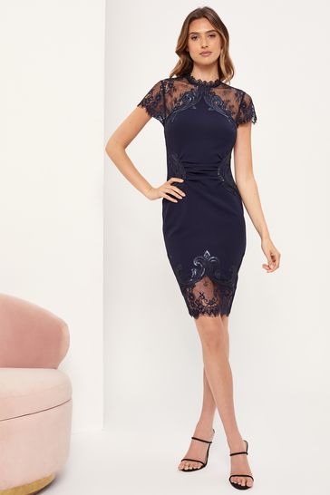 Lipsy Navy Petite Artwork Short Sleeve Bodycon Dress