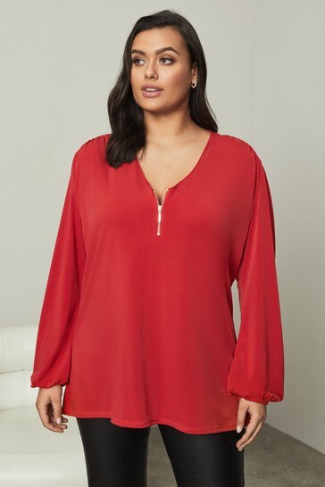 Lipsy Red Curve Curve Zip Front Blouse