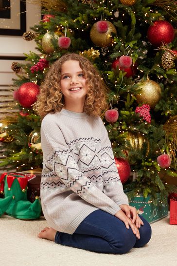 Fashion Union Heart Fair Girls Matching Family Christmas Jumper Dress