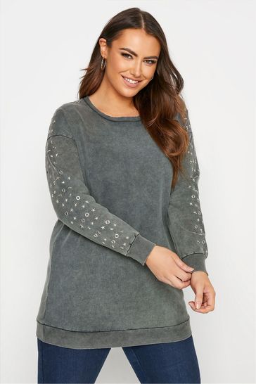 Yours Curve Grey Overarm Studded Sweat