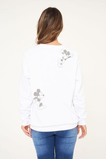 Brand Threads White Ladies Official Disney Mickey Mouse Organic Cotton  White Sweatshirt Sizes XS-XL