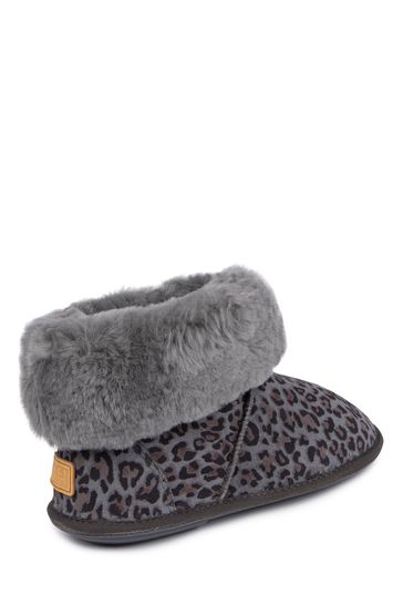 Buy Just Sheepskin Dark Grey Leopard Print Ladies Albery Sheepskin Slipper from Next Saudi Arabia