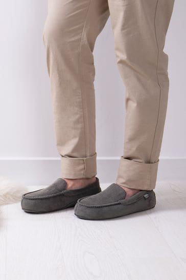 Totes Grey Isotoner Airtex Suedette Moccasin