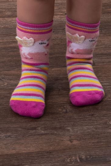 Totes Pink Unicorn 2 Pack Slipper Socks