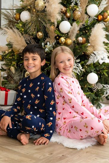 Mens Reindeer Print Christmas Pyjamas 100% Cotton Loungewear Nightwear Gift Set 