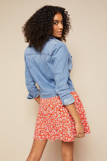 New look red denim hot sale skirt