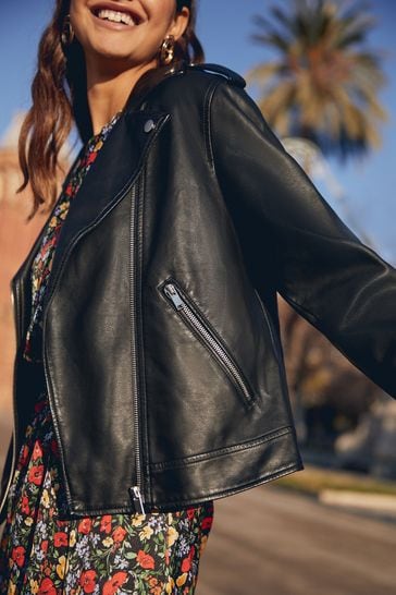 Black pu biker jacket shop