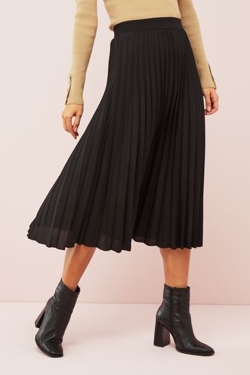 Friends Like These Black Regular Pleat Midi Skirt