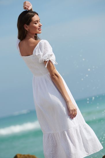 Short Sleeve Broderie Midi Dress 