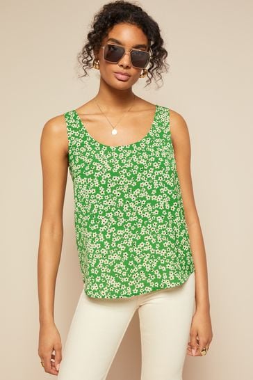 Friends Like These Green Floral Satin Sleeveless Cami Top