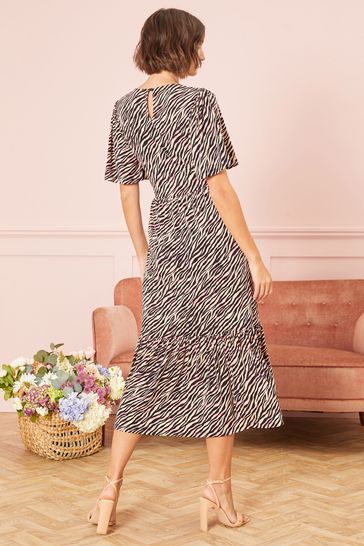 Buy Neutral Zebra Jersey Shirred Midi Dress from Next Ireland