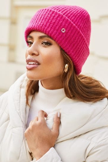 Lipsy Pink Chunky Knitted Turn Up Beanie Hat