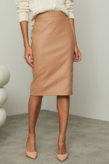 Lipsy Neutral Faux Leather Pencil Skirt