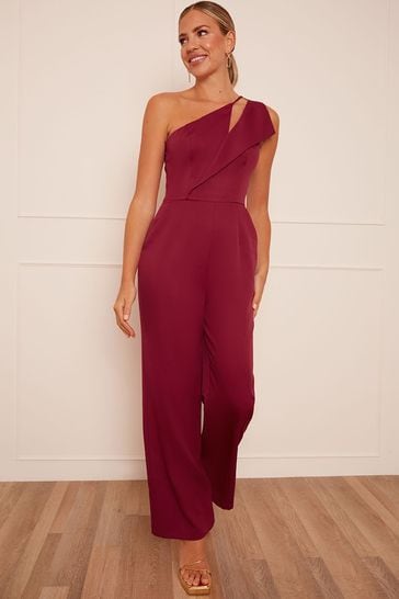 Buy Chi Chi London Berry Red Cut Out One Shoulder Jumpsuit from