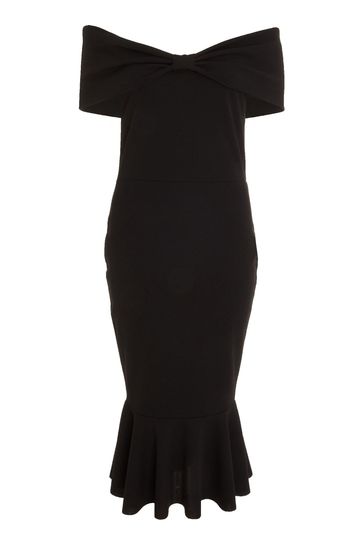 Black bardot store fishtail midi dress