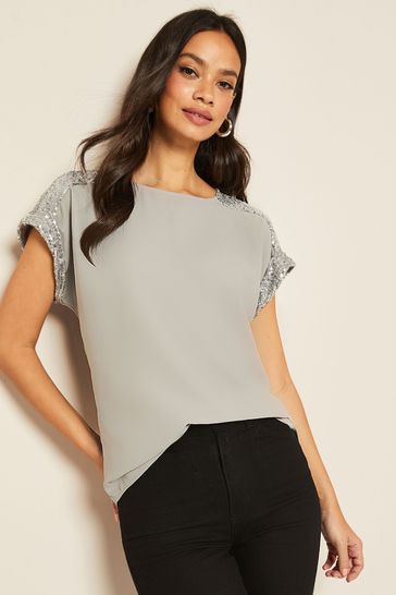 Friends Like These Grey Sequin Trim Tee