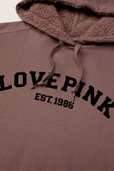 Pink sherpa lined outlet hood campus pullover