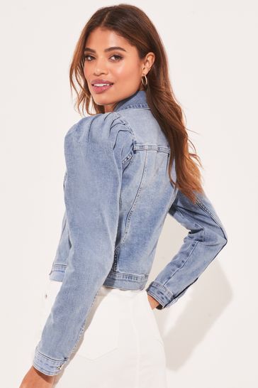 Jean jacket with puffy sleeves sales
