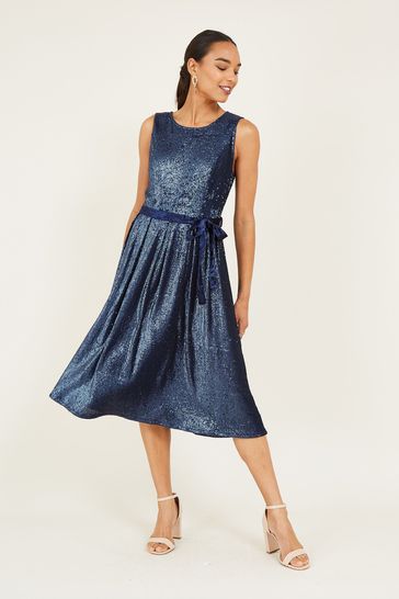 blue velvet skater dress