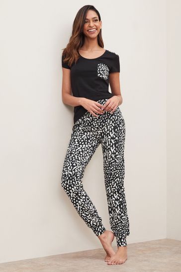Lipsy Black Animal Petite Short Sleeve Pyjama Set