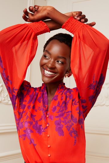 Button up puff sleeve blouse deals