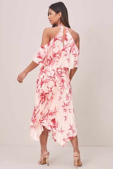Lipsy printed pleated cold shoulder midi dress discount