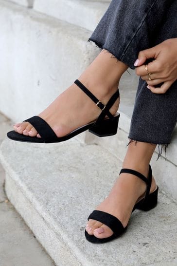 Linzi Black Faux Suede Kezzi Barely There Low Block Heeled Sandal