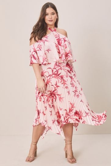 Lipsy printed cold online shoulder hanky hem dress