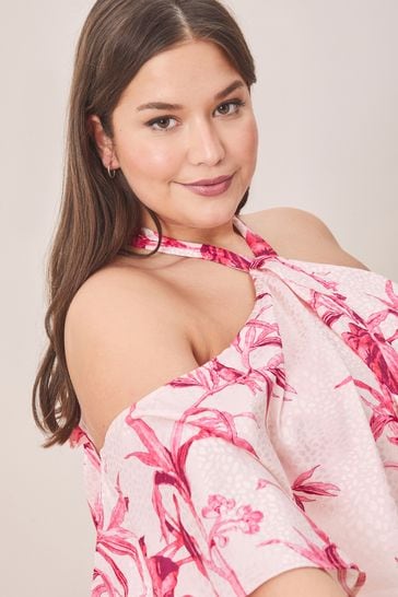 Lipsy printed cold shoulder hanky hem dress outlet